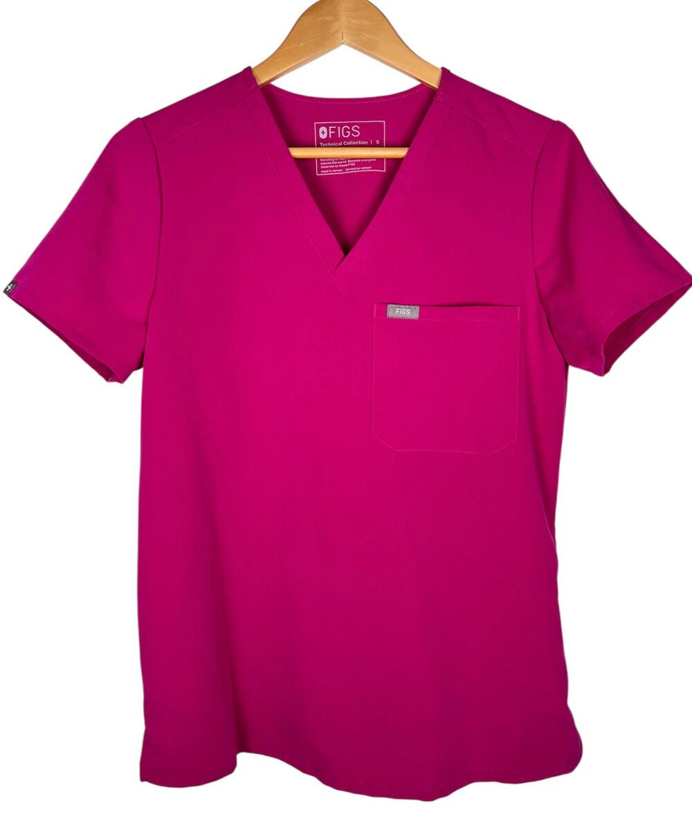 FIGS Women's Catarina One Pocket Technical Collection Scrub Top Pink Small